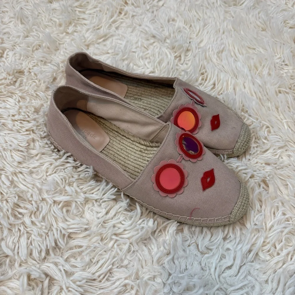 Kate Spade Grenada Glasses Espadrille Slip On Flats Size 7.5 Canvas Pale Vellum